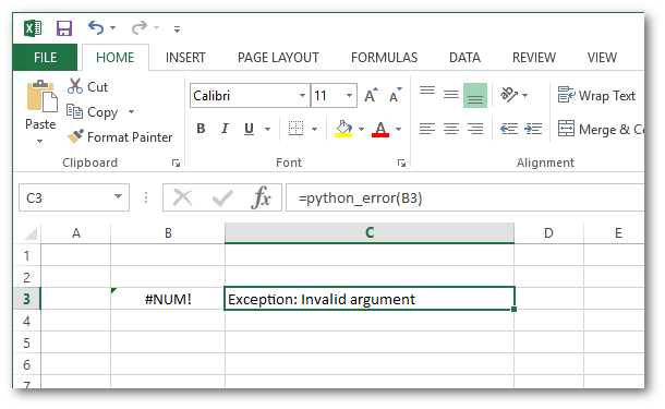 Handling Errors Pyxll