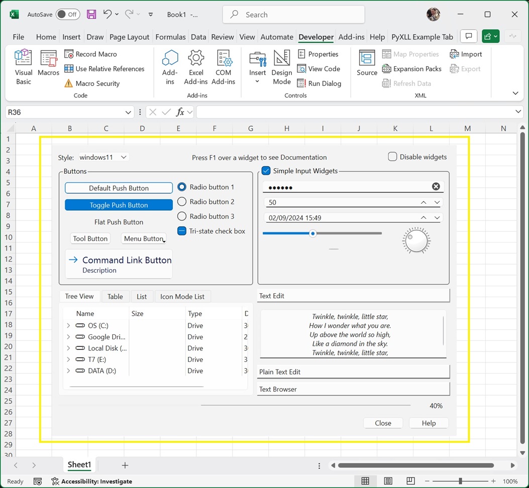 A Python user interface in Excel