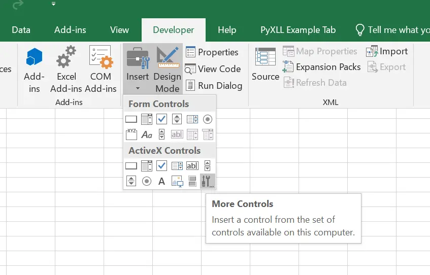 Add a control to Excel