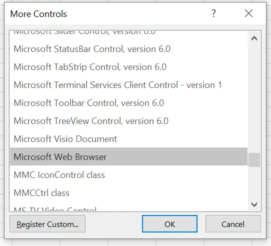 Web Browser Control in Excel