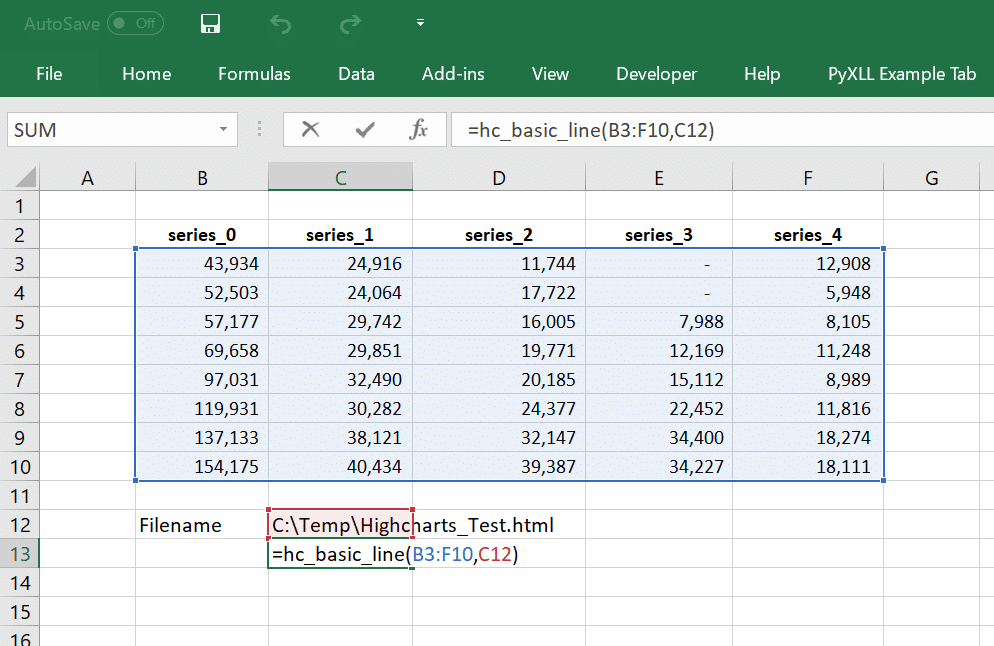 Generate HTML for Highcharts from Excel