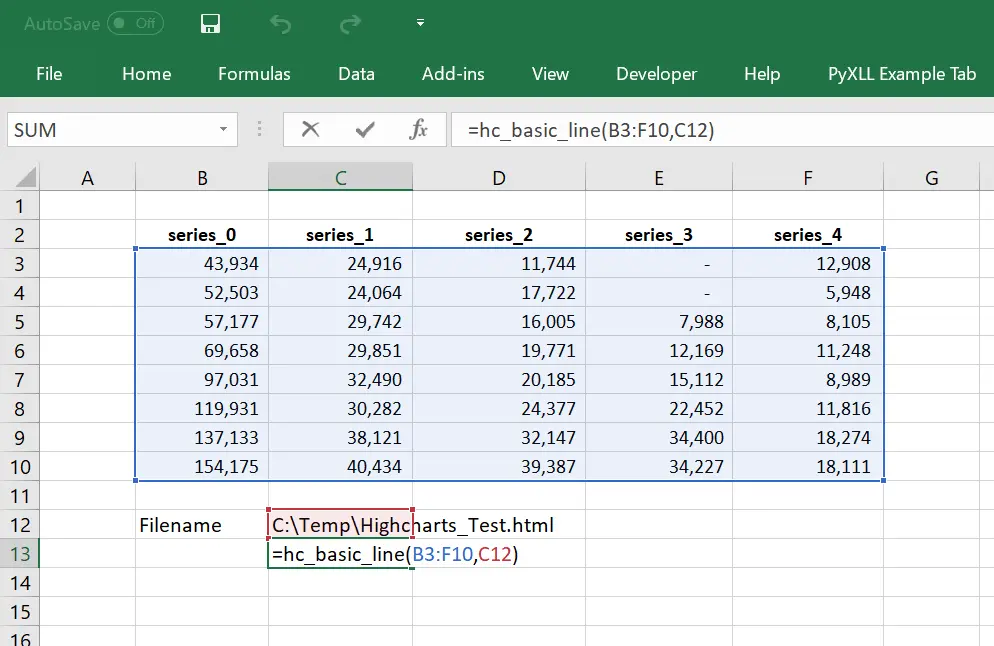 Generate HTML for Highcharts from Excel