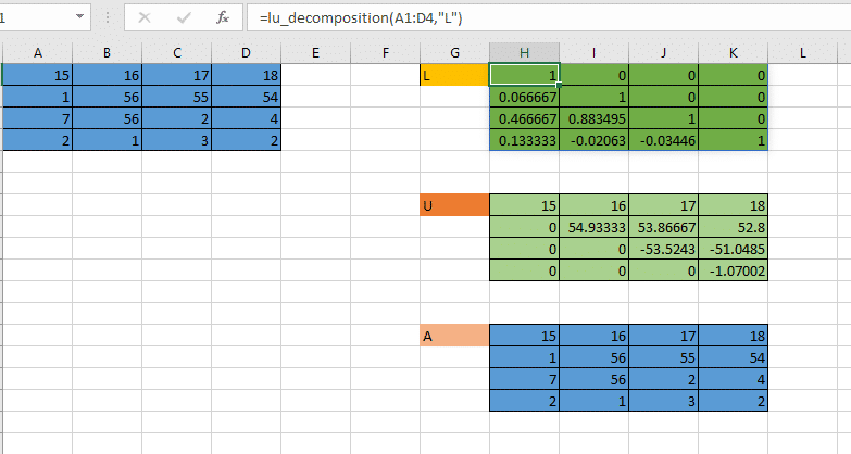 Matrix Decomposition In Excel PyXLL